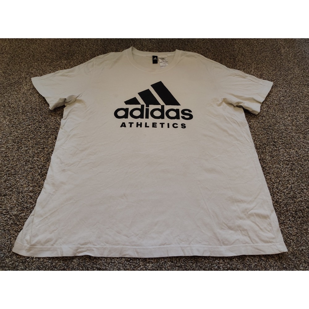 Adidas Athletics Mens White Graphic Logo T-Shirt Size 2XL Short Sleeve Tee
